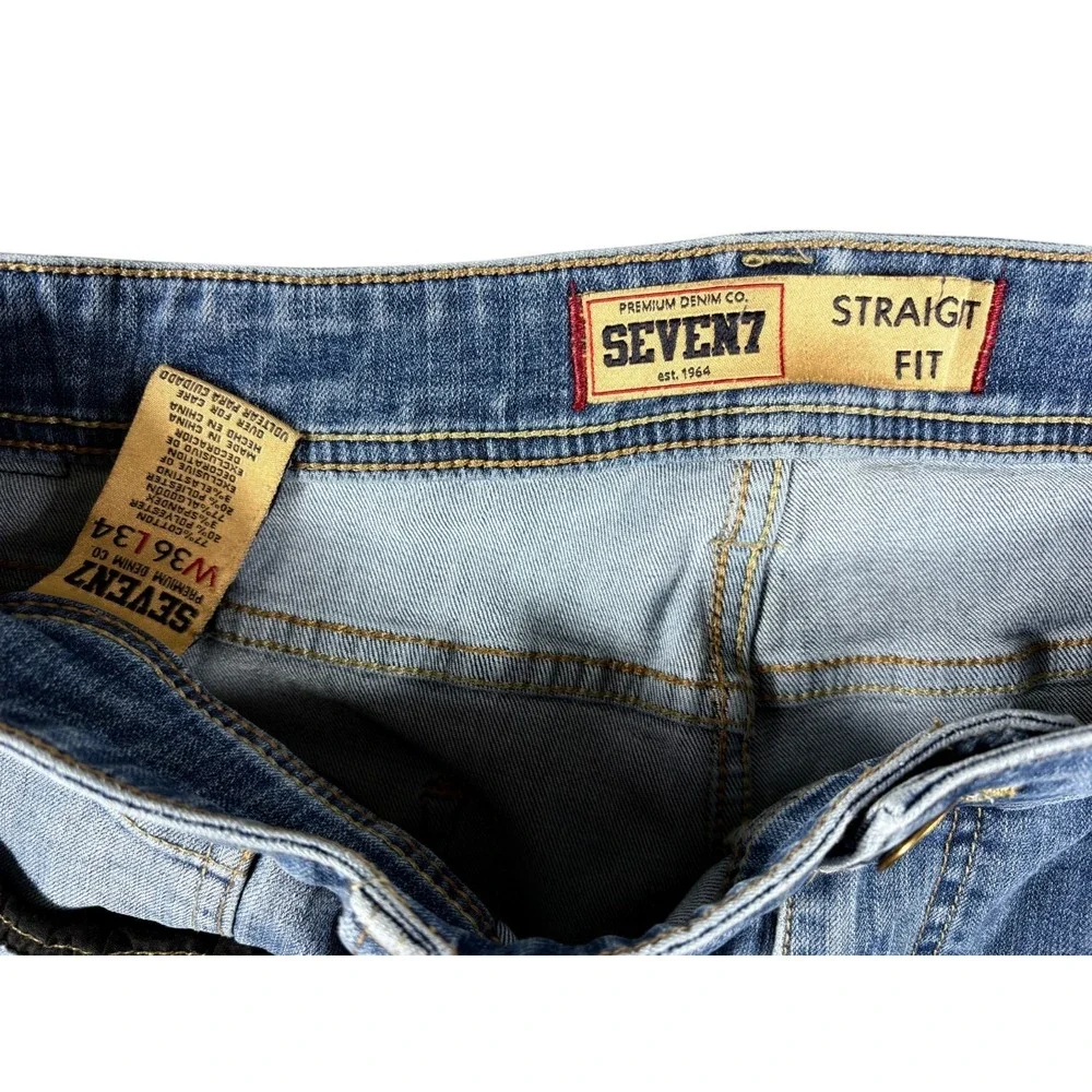 Seven7 Straight Fit Jeans Men 36x34 Blue Denim Cotton Stretch Medium Wash Casual